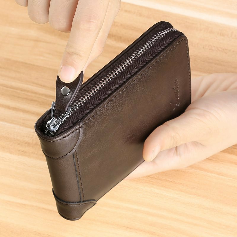 Кошелек мужской кожаный на молнии, классический модный бумажник с монетницей и RFID-блокировкой, кредитница для удостоверения личности