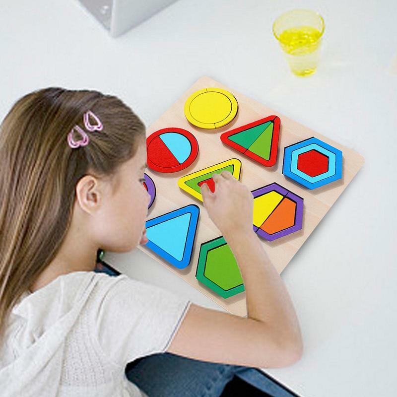 Деревянная геометрическая форма Монтессори, зубчатый блок-головоломка, Раннее Обучение и распознавание, цветные игрушки, игра для детей
