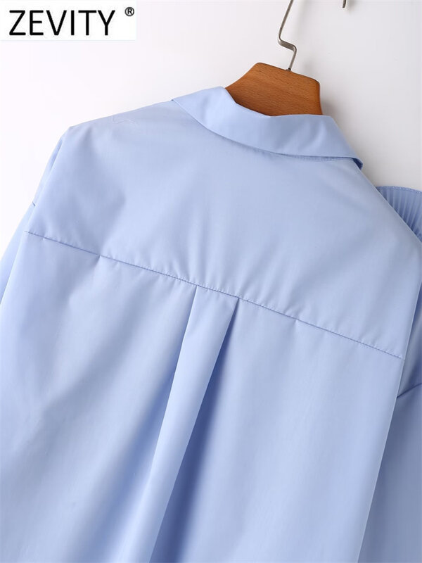 Zevity-قميص نسائي مطوي مزين بالزهور بلوزة سموك سادة, قميص أزرار سيدة المكتب, ملابس علوية أنيقة, موضة, كبير, LS5639