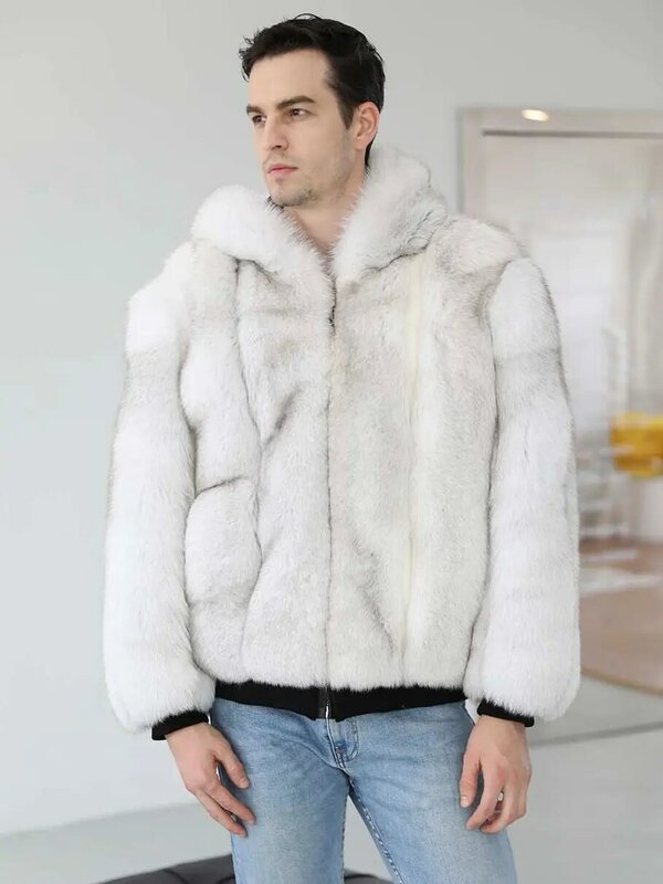 Меховое пальто Janefur, Мужская короткая Роскошная теплая куртка из 2022 натурального Лисьего меха с капюшоном, оптовая продажа, зимние куртки-бомберы на заказ