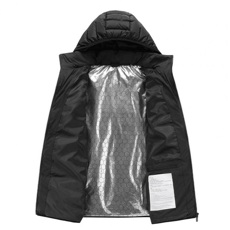 Jaqueta com zíper com capuz aquecida para homens, 3 temperaturas, aquecimento rápido, USB recarregável, aquecedor corporal, espessado, lavável, casaco de aquecimento elétrico