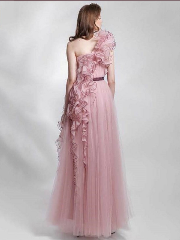 Oisslec-フリル付きのイブニングドレス,地面の長さのドレス,カスタムチュール,ラインA,床の長さ,プロム,セレブのパーティー