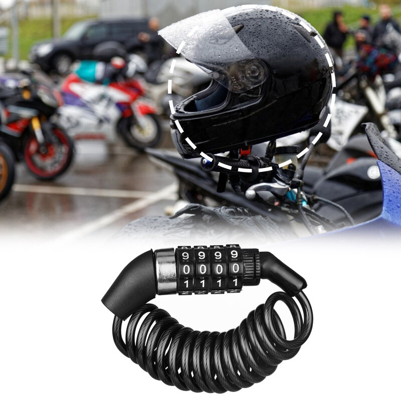 Durable Classic Helmet Lock Chain 4 Digit Password Combination Portable Bike Motorcycle Anti-theft Cable Lock Stitch Motor Part