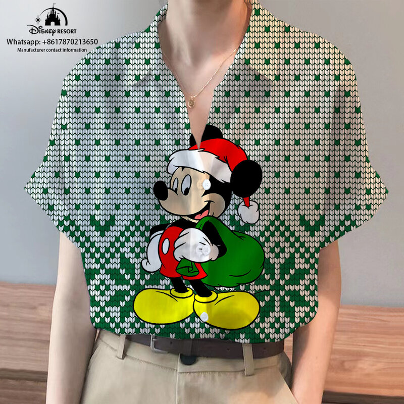 Новинка 2024, Рождественская рубашка с коротким рукавом и героями мультфильмов Микки и Минни, летние модные повседневные женские топы в уличном стиле Disney y2k
