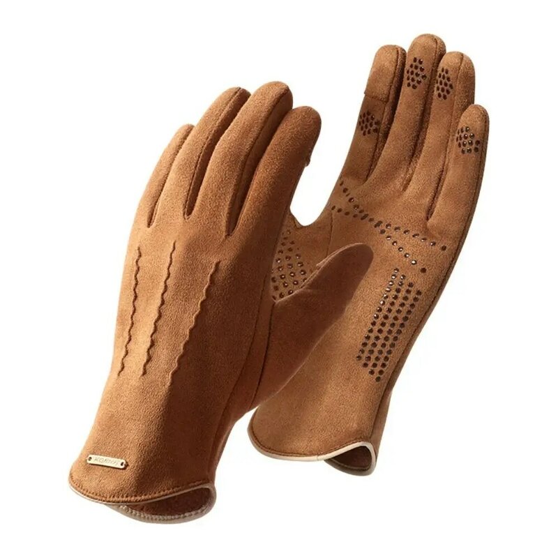 Touch Screen Men Full Finger Mittens Warm Cycling Gloves Five Finger Driving Gloves Ski Mittens Thicken Man Suede Gloves Autumn