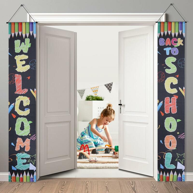 1Pair Back To School Banner Welcome Banner Classroom Party Supply Photo Props For Pre-school Primary High School Classroom Decor