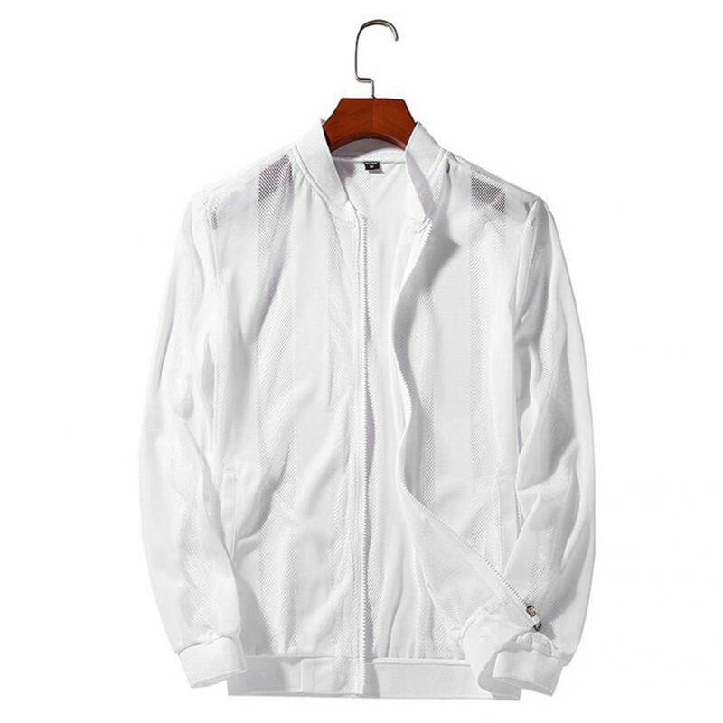 남성용 지퍼 클로저 자외선 차단 코트, 긴 소매 자외선 차단 재킷