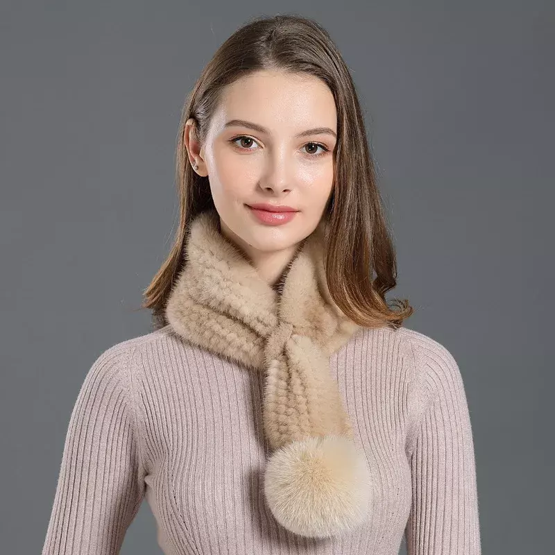 Mink Fur Scarf for Women's Outdoor Warmth Fur Scarf Winter Thickened Fox Fur Ball Scarf