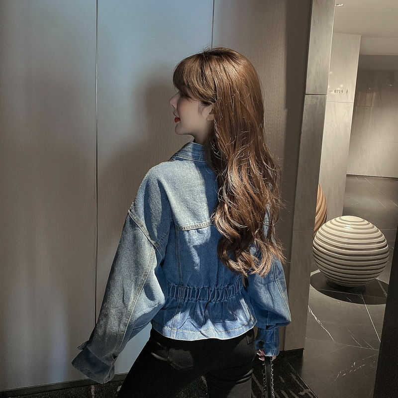 Wiosenna i jesienna nowa damska kurtka dżinsowa z dekoltem w szpic luźna kurtka jeansowa w stylu Vintage