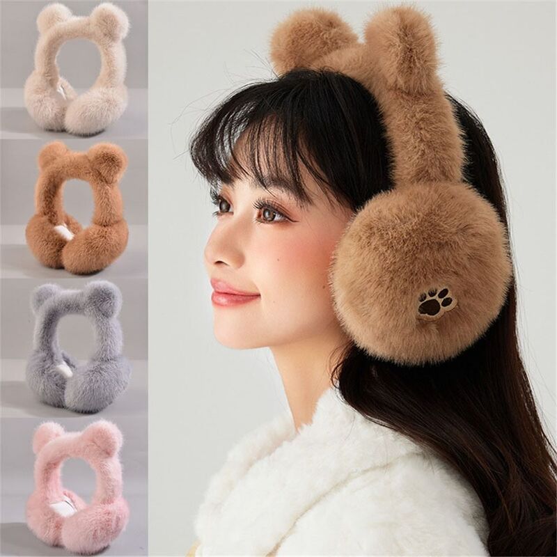 Bear Ears Warm Earmuffs Fashion Foldable Soft Ear Covers Winter Outdoor Ear Warmers for Women