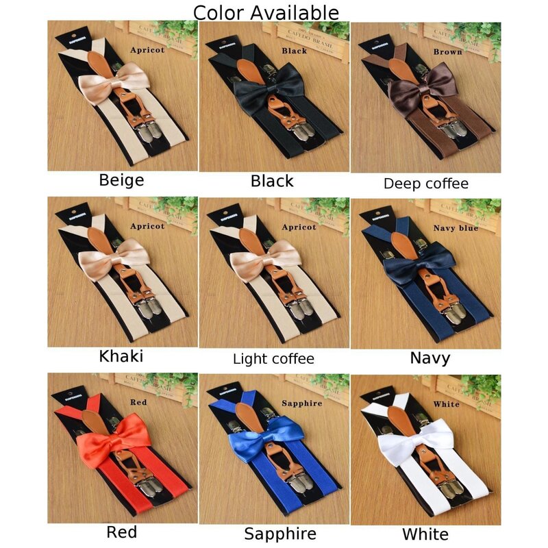 Conjunto de tirantes y pajarita para hombre y mujer, cintas elásticas ajustables de Color sólido para fiesta de boda, Unisex, 4 Clips