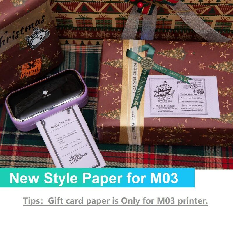 Phomemo 휴대용 프린터용 소프트 카드 용지, 3 인치 선물 접착 감열지, Phomemo M03 M03S M03AS, 77mm x 13.4mm 100 용지
