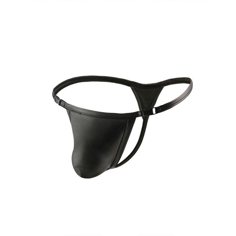 Mens Sexy Thong PU Faux Leather Underwear Bulge Penis Pouch T-back G-string U Convex Wetlook Fetish Costume Exotic Lingerie Male