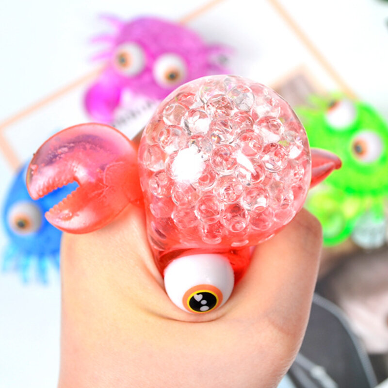 Crab Stress Balls Toy, Squeeze Toy, Stress e Ansiedade Alívio, Gel Colorido, Água Aleatória, Cabeça Seu Humor