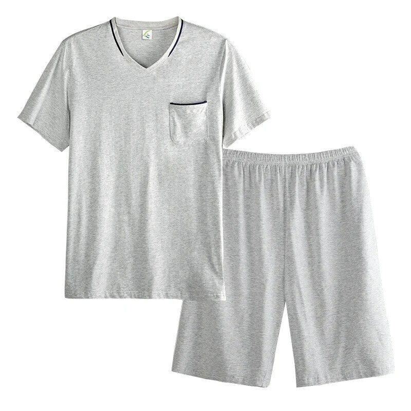 Modal algodão pijamas masculinos verão seção fina de manga curta com decote em v verão tamanho grande casual wearable juventude serviço de casa terno