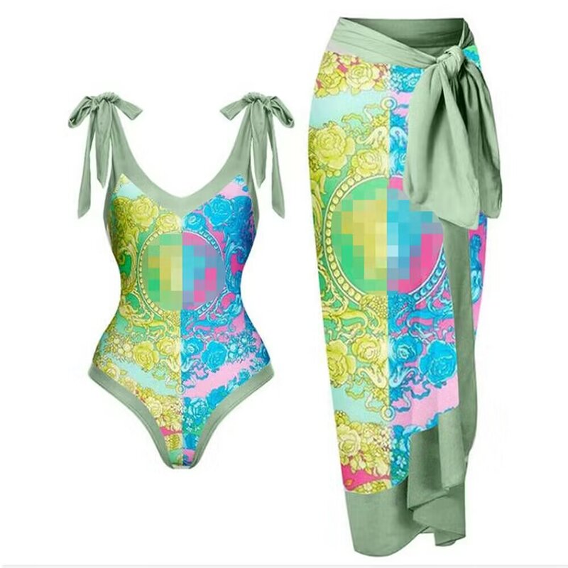 Vintage Eendelige Badpak Dames Bikini Badmode Rok Rugloze Jurk Strandbedekking-Ups Outfits 2024 Badkleding Strandkleding