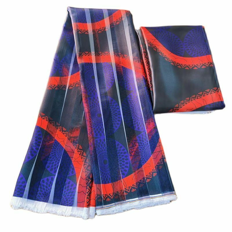 Tela de seda satinada de Organza para vestido de fiesta, tela estampada de alta calidad, diseño africano, 6 yardas, nuevo, 2023