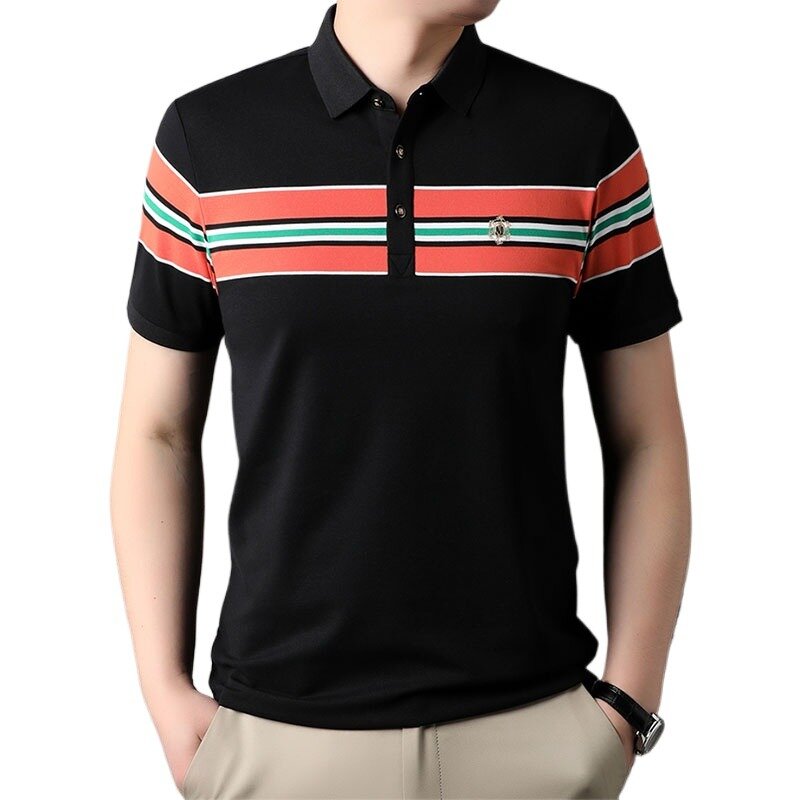 2024 Summer Classic Stripes Polo Shirt Men's Short Sleeved Fashion Versatile Casual Slim Fit POLO T-shirt Lapel Tee Tops