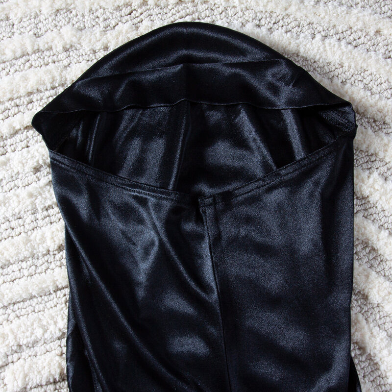 Super Loose Hoodie Mask Glossy Women Satin Batwing Sleeve Long Maxi Dress Plus Size Sleeping Robe