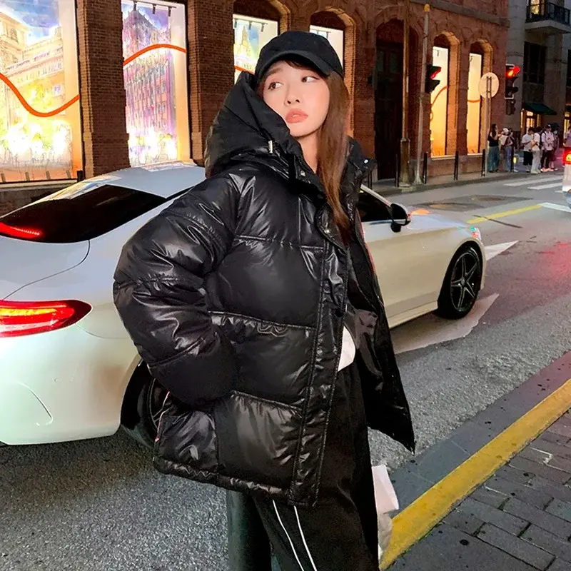 2024 Fashion Down Padded Jacket Winter Women's Solid Color Loose Cotton Jacket Women's Hooded Warm Women's Long-sleeved Jacket