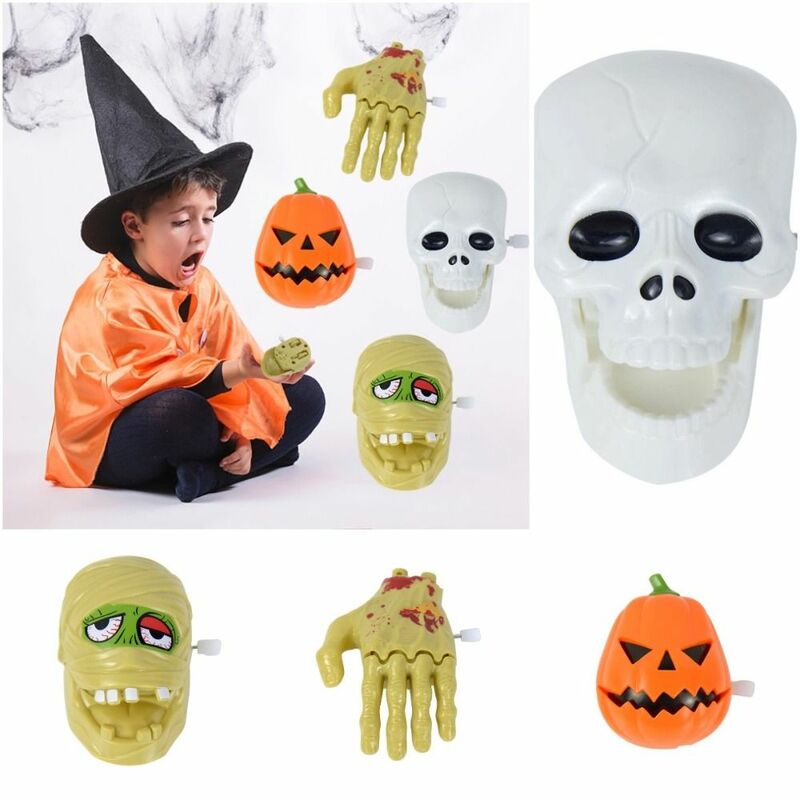 Juguete de mecanismo de relojería de calabaza realista para niños, juguete de cuerda de mano rota de felpa para caminar, Halloween