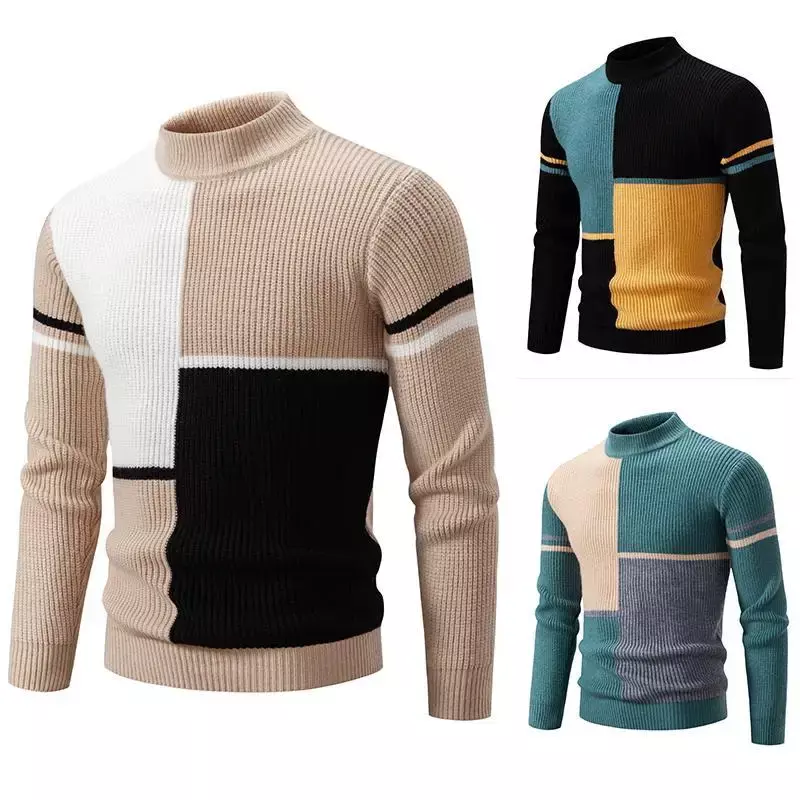 New Knitwear Men Patchwork Casual Pullovers Mens Autumn Winter Fashion Knit Sweater O Neck Warm Knitted Pullover Tops Man
