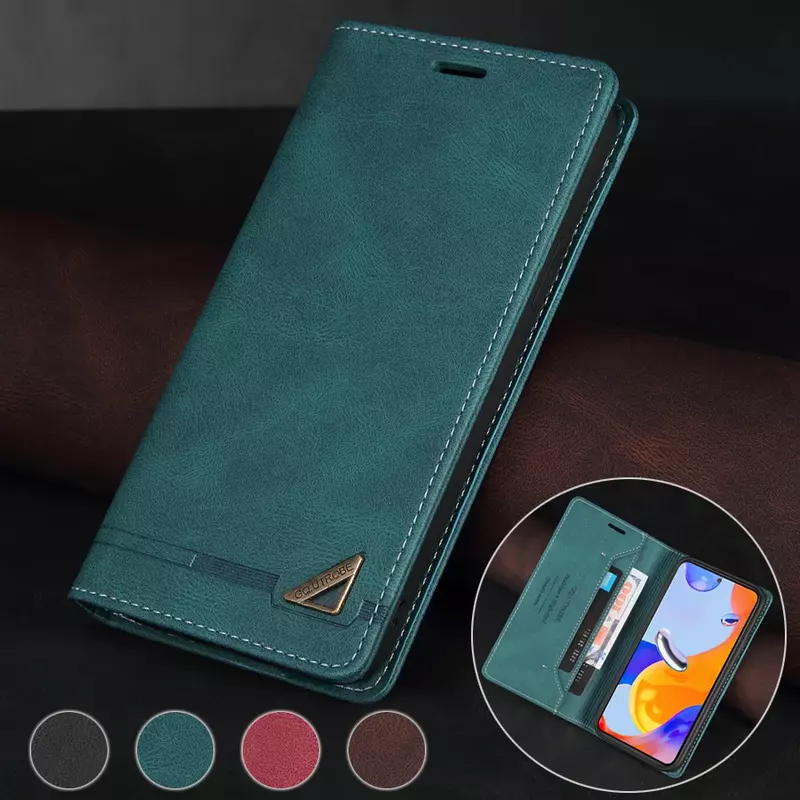 Sarung kulit lipat penahan RFID, Sarung untuk Xiaomi Redmi Note 13 Pro Plus 12 11S 10 9 8T 7 13C 12C 10C Mi 11T 13T