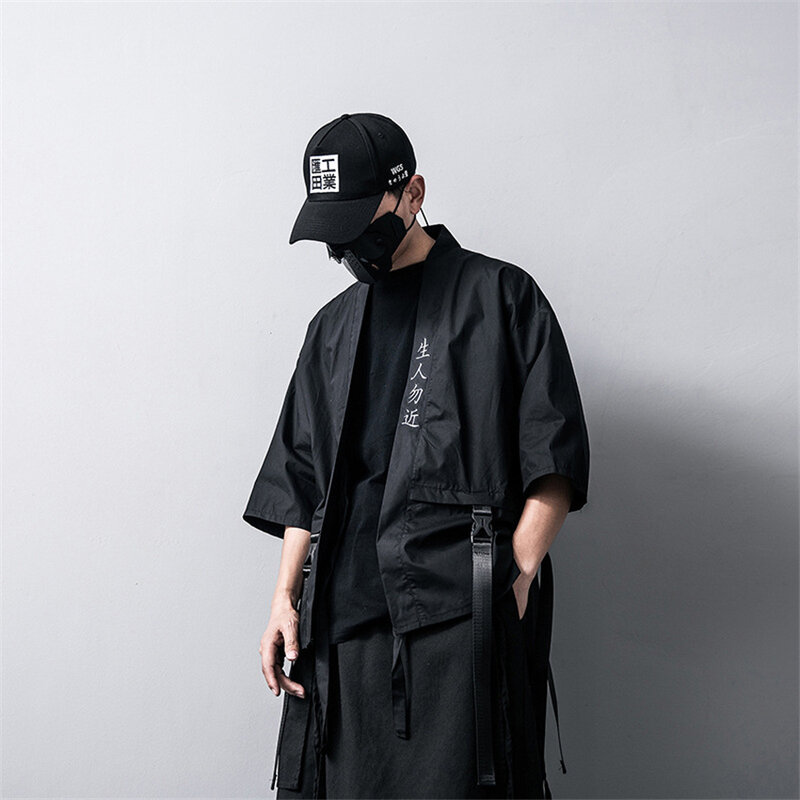 2023 neue japanische traditionelle schwarze Kimono-Strickjacke Diablo Samurai Ninja Cosplay Anzug chinesische Hanfu-Stil Mantel Streetwear