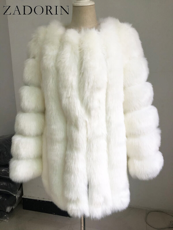 ZADORIN-abrigo de piel sintética de zorro para mujer, Chaqueta larga ajustada de piel sintética, color rosa, rojo y azul, de lujo, para invierno, S-4XL