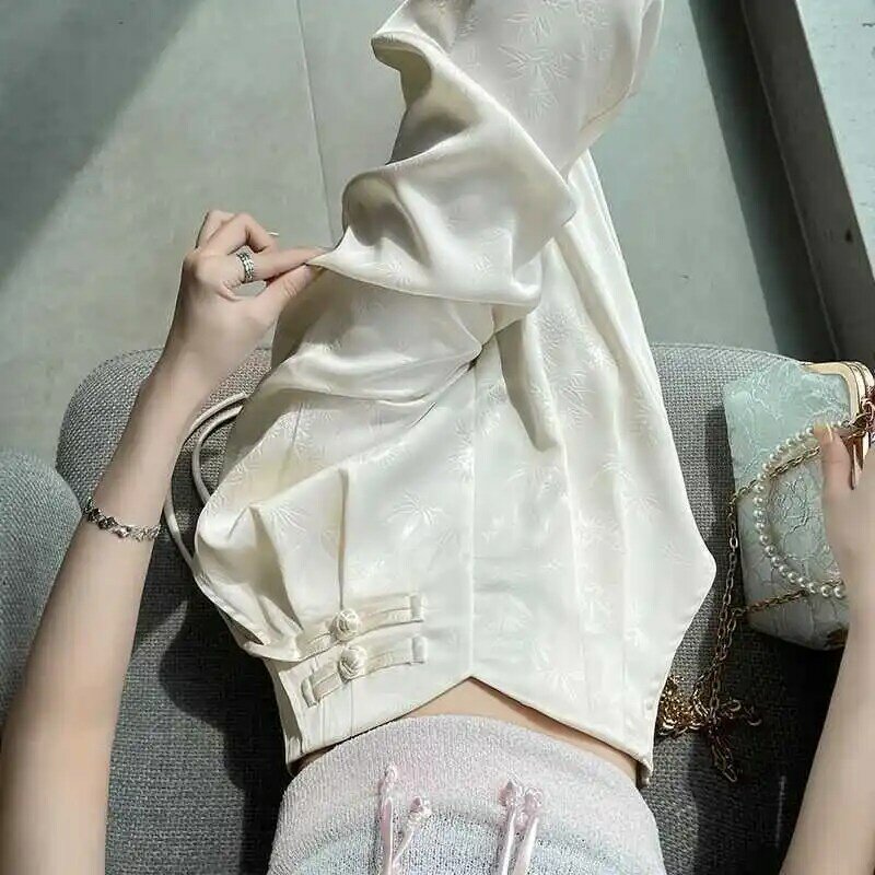 Celana setelan ผ้าแจ็คการ์ดซาตินสไตล์จีนสำหรับผู้หญิงกางเกงขาม้าเอวสูงทรงหลวมสีชมพูใหม่2024ฤดูใบไม้ผลิ/ฤดูร้อน