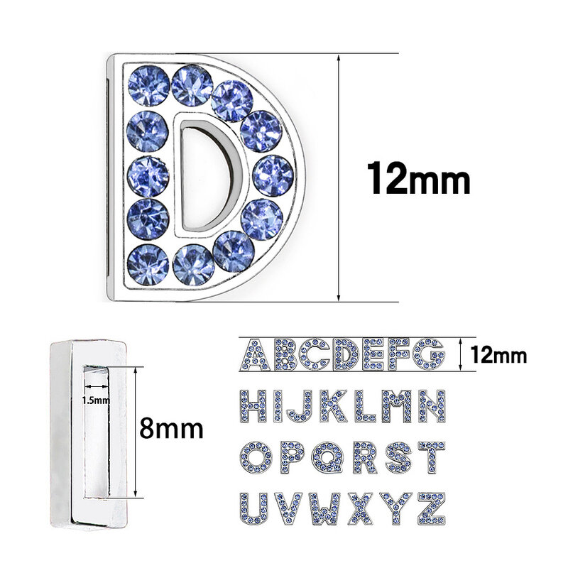 8mm A-Z LT colore blu strass diapositiva lettere Charms gioielli fai da te marcatura Fit collare per animali portachiavi braccialetto 1 pz