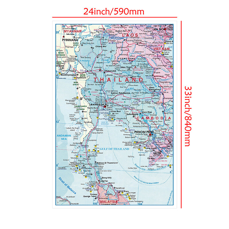 59*84cm Map of The Thailand Non-woven Canvas Painting Wall Art Print Small Size Poster Living Room Home Decor School Supplies