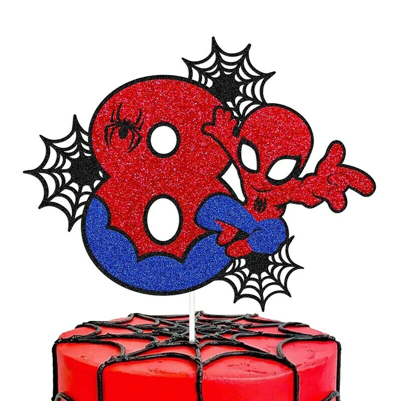 Décorations de gâteau numériques sur le thème de Spider Man pour fête d'anniversaire, bannière, sensation, événements, pique-nique, fournitures, 4-8, 1 pièce par lot