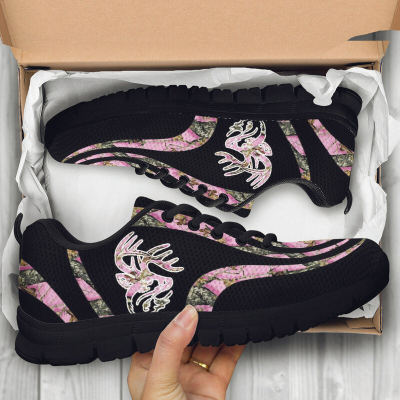INSTANTARTS-동물 프린트 신발 여성용, 핑크, 엘크/뿔 디자인 브랜드 스니커즈, 검정색, 부드러운 밑창, 캐주얼 신발, 플라노스