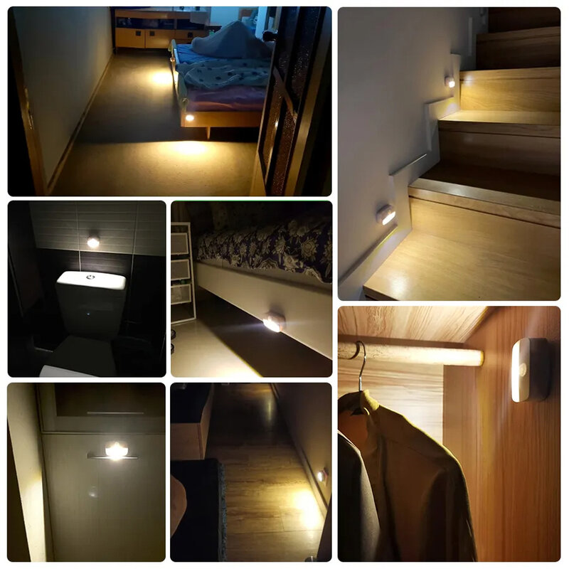 Luz LED nocturna con Sensor de movimiento para interiores, luz nocturna con batería para pasillo, escalera, baño, armario y dormitorio