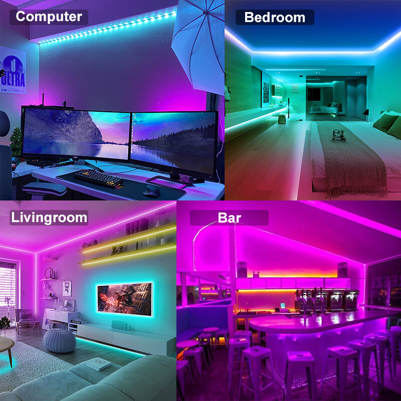 Tira de Luces Led RGB 5050 para decoración de sala de estar, cinta luminosa Flexible con Bluetooth, Control por aplicación, 1-30M, USB