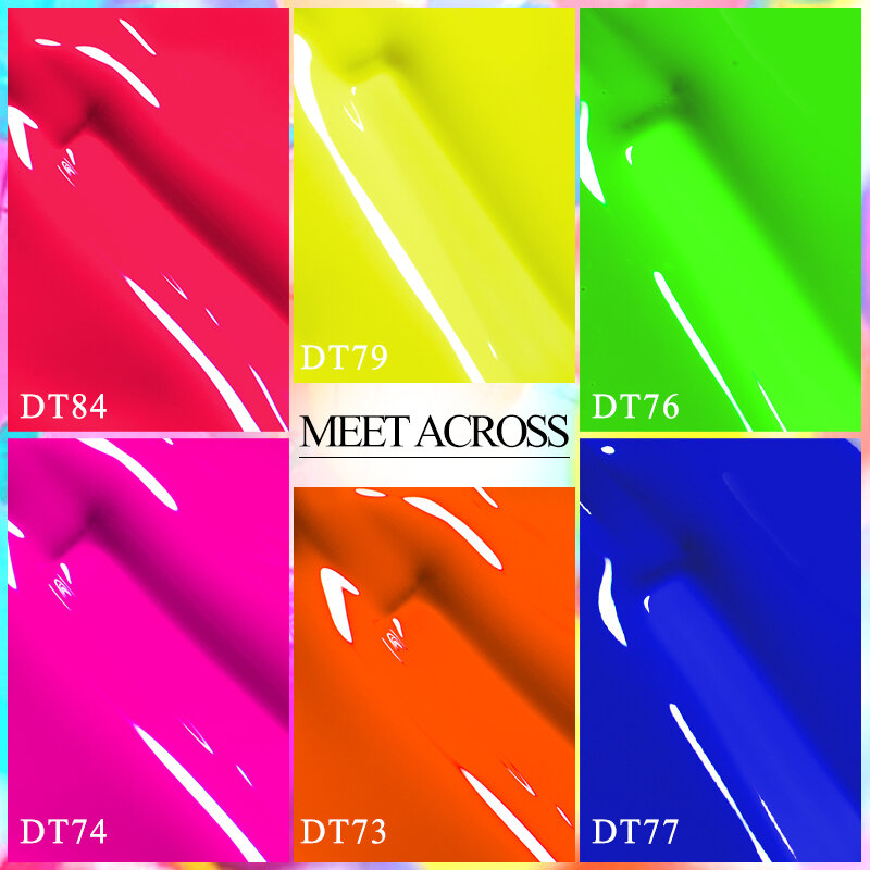 MEET ACROSS 매니큐어용 형광 네온 젤 네일 광택제, 반짝이는 반영구 소크 오프 네일 아트 UV LED 젤 바니시, 7ml