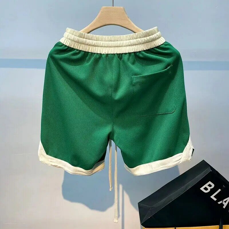 Wyszywane litery szorty do koszykówki męska odzież uliczna Vintage kolor kontrastowa męskie spodenki luźne spodnie dresowe męskich spodenek