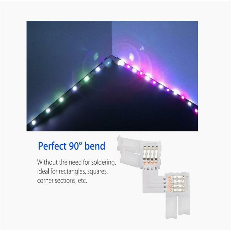 10x 10mm 4 Pin 5050/3528 Rgb Led Strip Light Corner Connector L-shaped Design Pbt Fireproof Material Pcb Adapter