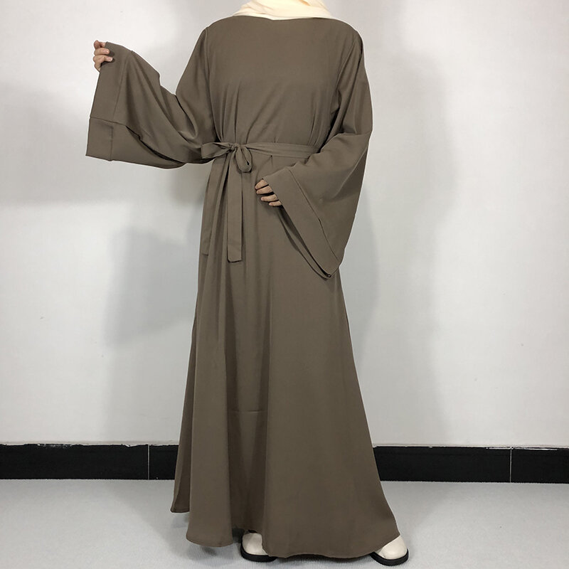 プレーンネダアバヤ,15色,高品質の女性用ベルト付きイスラム服,シンプルなドレス,ラマダン用