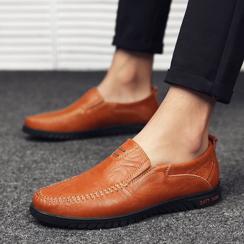 Zapatos informales para Hombre, zapatillas masculinas de cuero, transpirables y sin cordones, talla grande 37-47