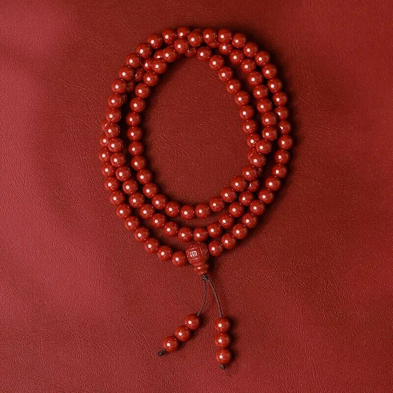 Natural cinábrio pulseira com vários loops, estilo chinês, feminino presente do ano do zodíaco, 108 contas de oração