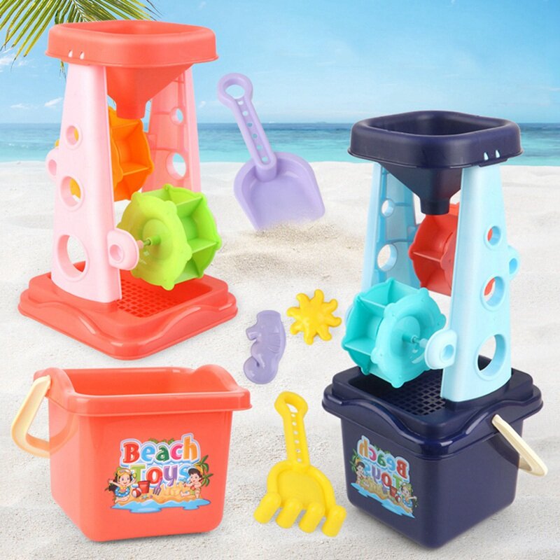 Conjunto de brinquedos de praia para crianças, 5 peças, pá do divertimento, moldes, praia, balde, areia, ferramentas, gadgets, jogo de água