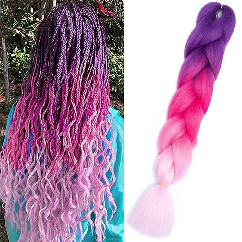 24 Inch Ombre Jumbo Braiding Hair for Crochet Twist Box Braids Rainbow Colorful Kanekalon Synthetic Hair Extensions