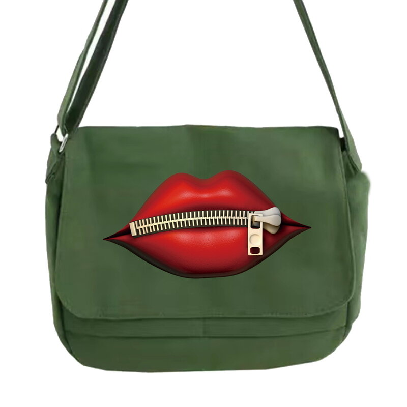 Bolsa de mensajero multifunción para mujer joven, bolsa de mensajero japonesa Retro, a la moda, portátil, con patrón de boca de un hombro