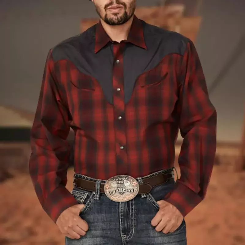 Джинсовая рубашка с длинным рукавом и 3D-принтом, в западном стиле