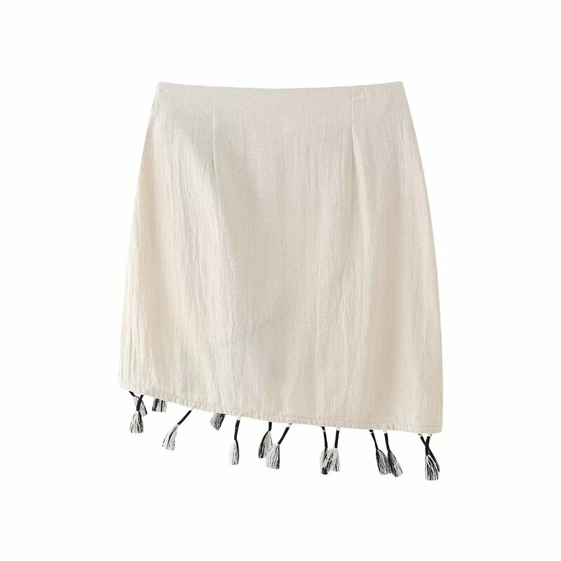 Damska nowa szykowna dekoracja modny frędzel w stylu dopasowany mini spódnica retro z wysokim stanem muszka damska spódnica Mujer