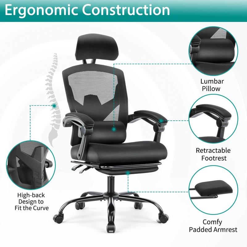 Chaise ergonomique avec assistance pieds, chaise de bureau en maille pour ordinateur, chaise de jeu vidéo, soutien lombaire, repos pour sauna, bras rembourrés, vente d'été