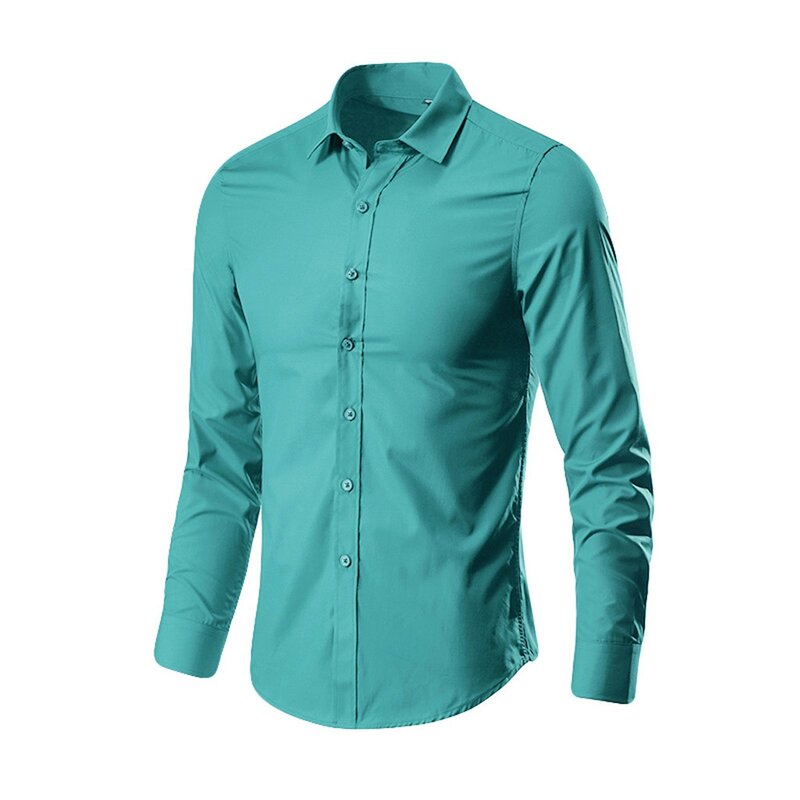 2023 남성 단색 드레스 셔츠, 긴팔 슬림 핏 비즈니스 캐주얼 셔츠, 남성 하와이안 셔츠, 슈미즈 옴므