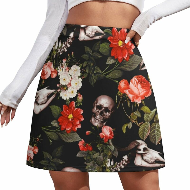 Skull and Floral Pattern Mini Skirt skirts for woman korean style skirt luxury women's skirt